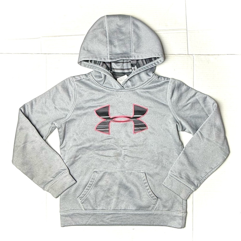 Under Armour Youth Medium Logo Long Sleeve Loose Gray Hooded Sweatshirt Pullover
